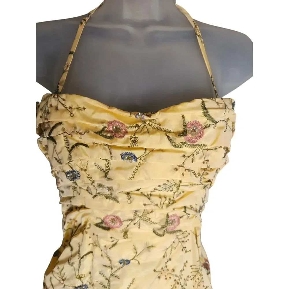 Pamela Dennis Couture Yellow Floral 100% Silk Evening Down Vintage 90's Sz 6 - Picture 4 of 12